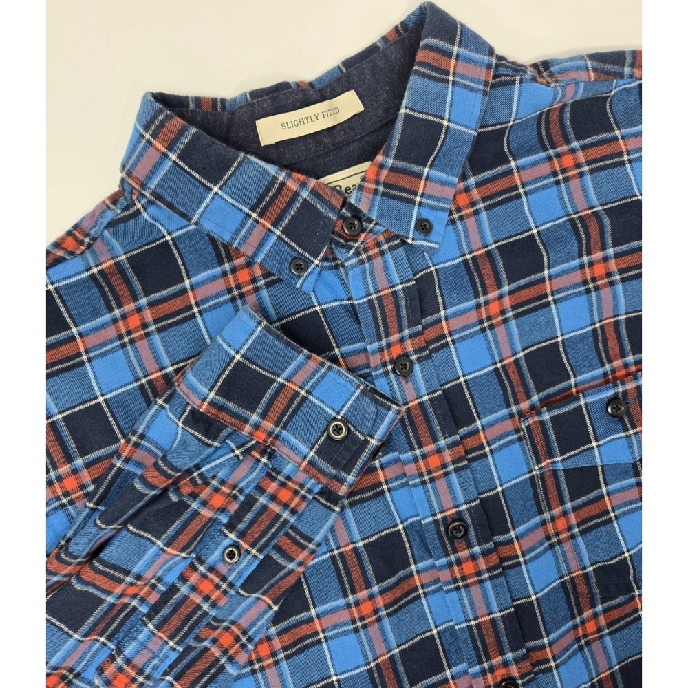 LL Bean Flannel Shirt Mens L Scotch Tartan Plaid Button Down Slightly Fitted - Picture 1 of 6